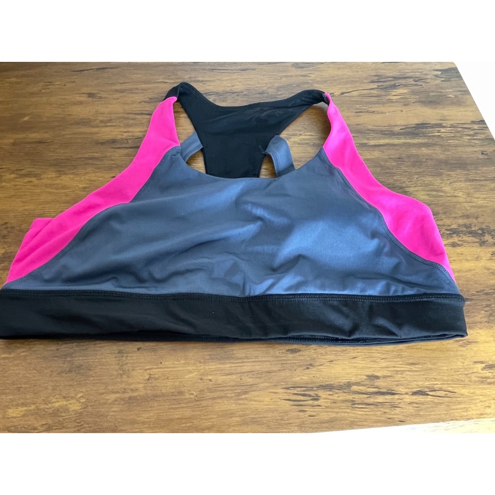 AVIA Sports Bra Womens LARGE (12/14) Padded Wireless Colorblock Pink Gray Black